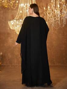 SUPGIR 大码女式立领长袖手工镶钻缎面晚礼服 黑色 春季 - 黑色 - 查看 2