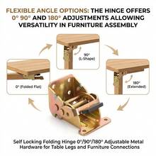Bisagra plegable autoblocante de metal ajustable a 90 grados/180 grados para patas de mesa y conexiones de muebles - Multicolor - Ver 14