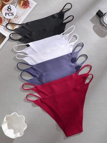 8件組 女款細肩帶無縫性感低腰內褲 - 彩色 - 查看 2
