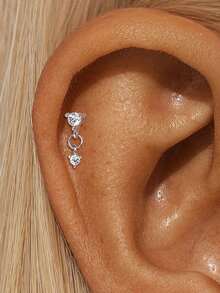 EleRunis 1PC 0.1ct Moissanite Diamond 925 Sterling Silver Star Heart Asymmetrical Evil Eye Stud 18K Gold Plated Flat Back Cartilage Helix Piercing Bridal Jewelry For Daily Wear Wedding Party Engagement Anniversary Valentine's Day - Silver - View 17