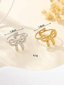 Set de 2 anillos ajustables de acero inoxidable con lazo minimalista en dorado y plateado, adecuados para uso diario de mujeres o como regalo - Multicolor - Ver 4