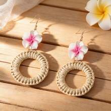 1 Pair Bohemian Style Rattan & Soft Ceramic Flower Earrings, Suitable For Women's Vacation And Music Festival Wear - Multicolor - View 18