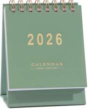 BUBU Mini Desk Calendar 2026-2027 - Use January 2026 To June 2027 Small Desktop Calendar Mini Daily Schedule Thick Paper Twin-Wire Binding With Stickers For Home Office School (Mini Pink) - Green - View 6