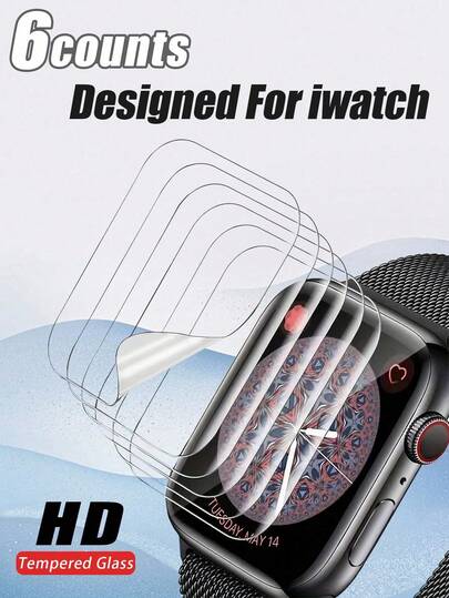 6片/套高清软膜屏幕保护膜，兼容 Series 10 (46mm)/Series 8/7 41mm/Series 8/7 45mm/Series 10 (42mm)/Ultra 49mm/Series 1/2/3 42mm/Series 1/2/3 38mm/Series SE 40mm/Series SE 44mm。采用水凝胶材质，即使是新手也能轻松安装，有效防止刮擦和指纹，并具有基本的防水功能。