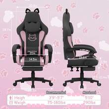 Ergonomic Gaming Chair With Cat Ears, Massage Lumbar Support & Footrest – Cute Computer Chair For Girls With Headrest, Reclining, 290lbs Capacity, Adjustable Armrests - Black and Pink - View 3