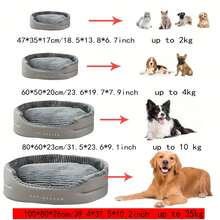 Cozy Oval Plush Dog Bed - Warm Winter Non-Removable Pet Bed For Dogs & Cats - Ultra-Soft Machine-Washable - 4 Sizes (47L35W17H Cm / 60L50W20H Cm / 80L60W23H Cm / 100L80W26H Cm) - Fits Pets Up To 25kg - 灰色 - 查看 8