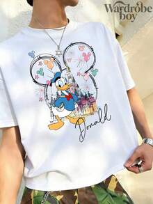 1PC Disney Printed T-Shirt,Disney Donald Duck And Daisy Couple Outfits T-Shirt,High-Quality Pure Cotton T-Shirt,Suitable For All Seasons, Comfortable And Breathable| Exquisite Design | The Best Choice For Giving Gifts - 白人 - 查看 2