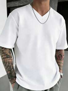 GRDR 男士夏季时尚百搭V领短袖T恤 - 休闲简约百搭T恤 - 白色 - 查看 2