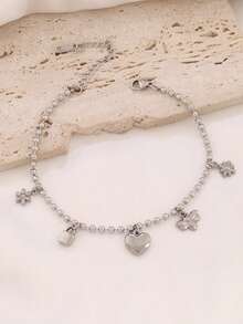 1pc Stainless Steel Heart Pendant Chain Anklet For Women 18K Gold Plated Waterproof Beads Chain Ankle Bracelet Beach Jewelry - Anklets - View 3