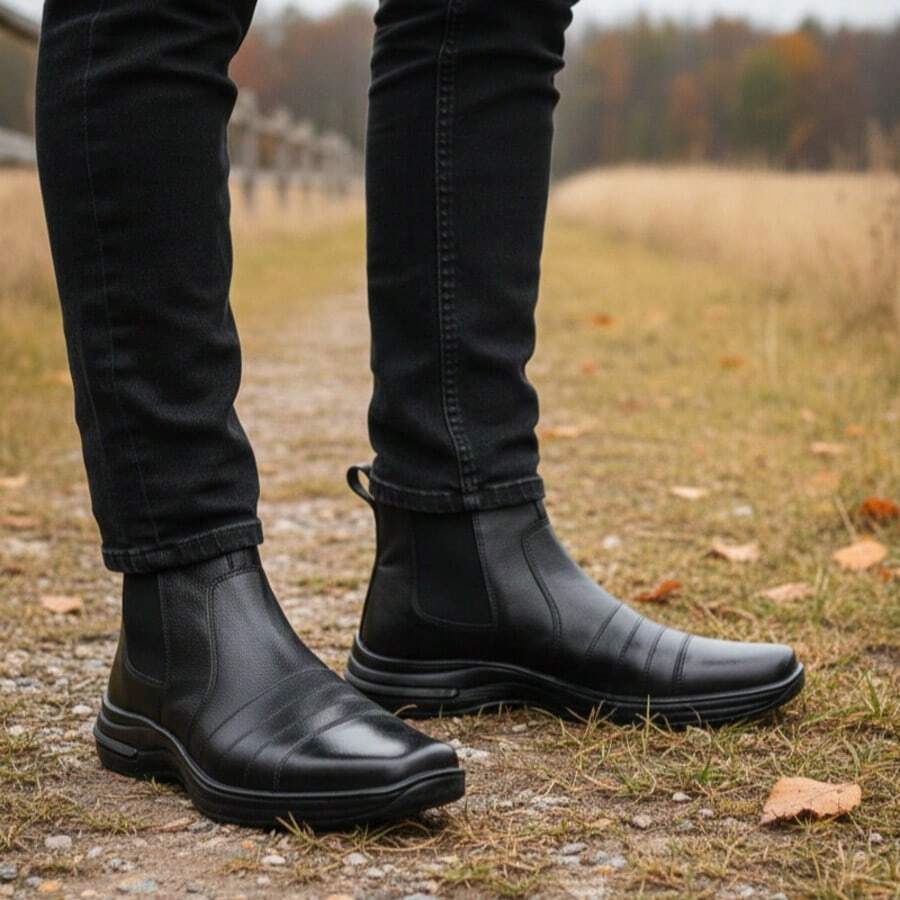 Men's Chelsea Work Boot In Genuine Leather - 黑色 - 查看 1