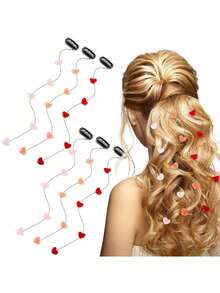 6pcs Valentine's Day Heart Shaped Hair Clips, Women Acrylic Beaded Heart Streamlined Invisible Hairpins, DIY Cute Hair Accessories Suitable For Girls, Light Pink, Rose Red, Bright Red, Claw Clips, Hair Slide - Multicolor - View 8