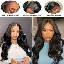 200% Density Brazilian Virgin Hair 13x4 13x6 5x5 Body Wave Lace Front Wigs Human Blended Hair Body Wave Layered Wig Face-Framing Ear-To-Ear Human Frontal Hair Wigs For Women 28 Inch Natural Black - Natural & Black - View 9
