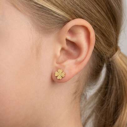 1 Pair Elegant Stainless Steel Matte Finish Four-Leaf Clover Stud Earrings, Suitable As Jewelry Accessory Gift For Girl's Daily Wear