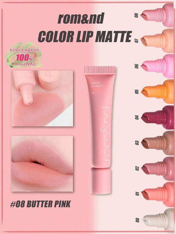 Rom&nd Ruj mat Romand 08 Roz cremos, textură ușoară de spumă, iridescent gradient, finisaj oglindă nelipicios, ton cald care luminează tenul, rezistență de 12 ore, ușor de stratificat, îngrijire cu acid hialuronic, focalizare ușoară, ruj romantic portabil, luminează instantaneu la birou, focalizare ușoară, pregătit pentru cameră, machiaj coreean, 8g/0.28oz