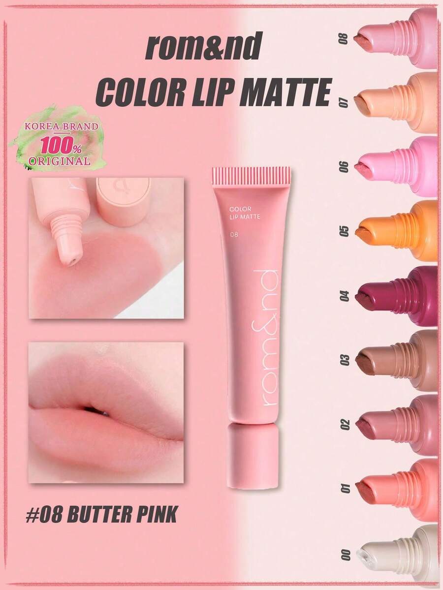 Rom&nd Romand Matte Lipstick 08 Creamy Pink, Lightweight Mousse Texture, Gradient Iridescent, Non-Sticky Mirror Finish, Warm Tone Brightens Complexion, 12-Hour Wear, Easy To Layer, Hyaluronic Acid Soft Focus Care, Portable Romantic Lipstick, Instantly Brightens In The Office, Soft Focus Camera-Ready, Korean Makeup, 8g/0.28oz - 08 BUTTER PINK - 查看 1