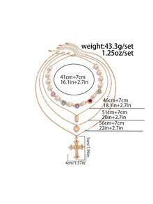 4件套波西米亚风十字架心形吊坠仿珍珠串珠项链，优雅奢华，适合日常休闲、派对、婚礼、情侣约会、女士节日生日等场合，百搭饰品礼品。 - 項鍊 - 查看 5
