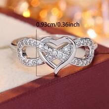 1pc Luxury Heart-Shaped Ring For Women, White Gold Plated Fully Studded Sparkling Band, Unique Princess Style Finger Ring, Valentine's Day Gift - Ring - View 1