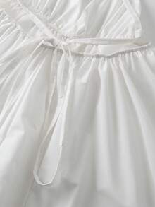 白色荷叶边迷你连衣裙 | 吊带露背夏秋过渡必备单品 - 前系带开衩下摆度假连衣裙，适合约会和波西米亚风度假 | 时尚休闲度假系列 - 象牙白色 - 查看 5