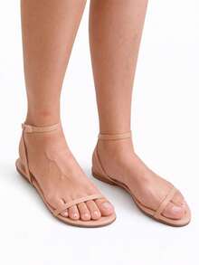 Women's Sandal With Ankle Straps And Buckle 20.07 - Màu be - Xem 2