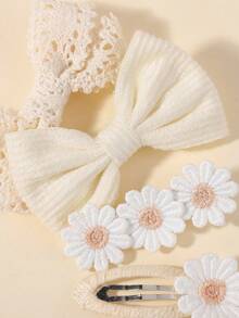 8个可爱蝴蝶结发夹，女孩马尾发夹，节日派对发饰 - 杏色 - 查看 4