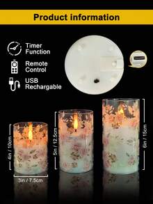 3pcs Set: LED Flameless Candle Lights With Remote Control/Timer, Type-C Charging Cable, Printed Wax Cup Candles, Suitable For Desktop Decor, Gifts For Christmas, Halloween, Valentine's Day, Mother's Day, Birthday, Proposal, Wedding, Dining Table, Party, Holiday Atmosphere Decoration - Rose Style - View 12