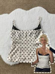 Women's Y2K Lace Polka Dot Tops Sleeveless Spaghetti Strap Lace Tank Tops Slim Fit Bustier Cami Top Lace Trim Crop Top Scoop Neck Polka Dot Camisole Cute Corset Shirt For Party Going Out Clothes - 白色 - 查看 5