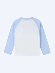 Annil 【纯棉速干T恤】儿童插肩袖不对称T恤，2026春季新款，运动打底衫 - 海洋藍 - 查看 2