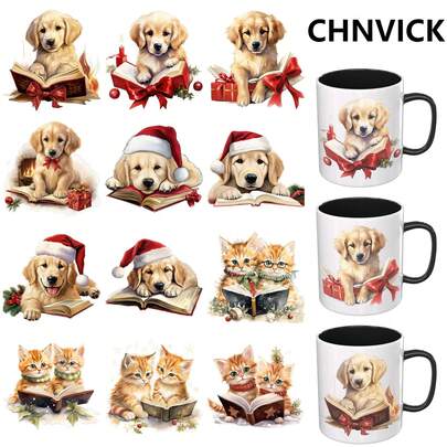 CHNVICK 12件/套 UV DTF 杯贴式自粘贴纸，适用于咖啡杯、水瓶、家居装饰、笔记本电脑和冰箱 DIY 手工艺品（不含杯子）