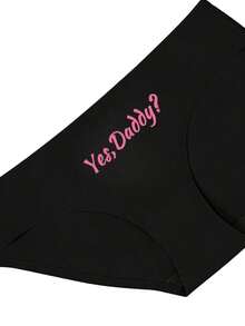 BEIBENK Yes Daddy Pink Text Black Underwear For Women Sexy And Playful Design Perfect For Intimate Moments And Romantic Gifts  And Bold Style - 黑色 - 查看 3