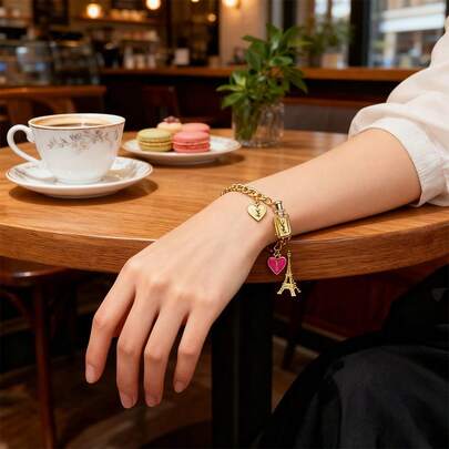 French Romantic Ladies' Bracelet, Sweet And Cool Style Heart-Shaped Iron Tower Bracelet, Niche Design And Versatile Accessories, Perfect Holiday Gift