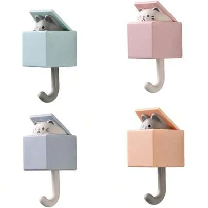 Cute Cat Shaped Wall Hooks, Suitable For Walls And Doors, Max Load 10lbs, Practical Adhesive Wall Hooks For Hanging Clothes, Towels, Scarves, Hats, Bathrobes, Keys And More, Adorable Room Decor Hooks