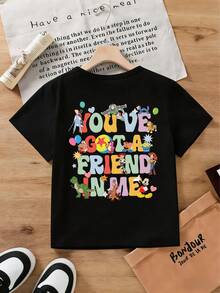 Disney Kids T-Shirt For 2-14 Years Old Boys & Girls, Short Sleeve Soft Breathable Graphic Tee With "You've Got A Friend In Me" Print, Casual All Season Top, Express Delivery - 黑色 - 查看 1
