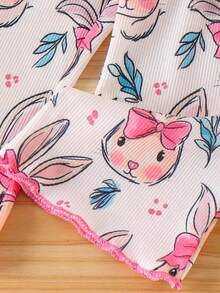 2pcs Baby Girls Cute Rabbit Graphic Round Neck Top And Casual Pants Set, Summer - Pink - View 10