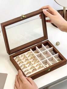 1 pieza Bandeja de joyería de gran capacidad, organizador de joyería de terciopelo con textura de grano de nogal, caja de almacenamiento de joyería de múltiples capas para collares, aretes, pulseras, anillos, caja de joyería de lujo, decoración de habitación - Multicolor - Ver 18