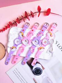 4pcs/Set Creative Cartoon Cat Design Student Watch, Cute Children Quartz Wrist Watch, Gift Set - Multicolor - View 7