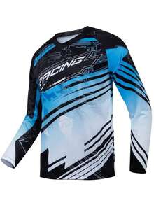 Camiseta Manga Larga 05 Hombre Estampado Secado Rápido Transpirable Motociclismo Ciclismo - Azul - Ver 7