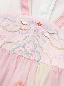 Balabala Girls Embroidered Dress, Chinese Style Hanfu-Inspired Design, Lightweight Summer Dress 2026 - Red and White - View 4