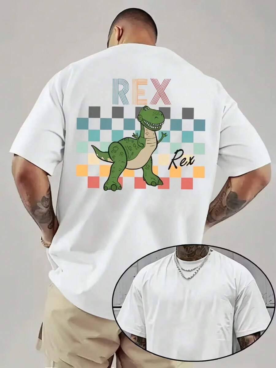 1 Piece, Disney Men's T-Shirt, Disney Toy Story Hugging Dragon Theme Series Men's Casual Short-Sleeved T-Shirt, Round Neck Casual Comfortable T-Shirt, Breathable And Light, Suitable For Sports And Leisure Wear, Loose T-Shirt, Suitable For Gifts, Suitable For Travel And Party Wear. - White - View 1