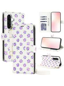 花朵造型斜挎翻盖PU仿皮钱包式手机壳，适用于三星Galaxy S26 S25 Edge S24 S23 Plus Ultra A57 A37 A17 A07 A56 A36 A26 A16 A06 A55 A35 A25 A15 A54 A34 A24 A14 A13，带卡槽、支架、腕带，具备RFID屏蔽功能，国际版，非国内版 - 紫色 - 查看 3