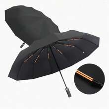 1 pieza Paraguas totalmente automático, 24 varillas reforzadas, a prueba de viento y protección solar, diseño plegable compacto, material de hierro y plástico duradero, unisex, mango semiautomático de perla a prueba de lluvia de 8 varillas - 1 Totalmente Automático - Ver 5