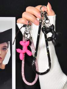 一套奢华小众设计水钻手机防丢腕带，精致时尚全水钻手提短挂链，果冻气球狗手机情侣吊坠，高端创意可爱包包钥匙扣挂件 - 彩色 - 查看 3