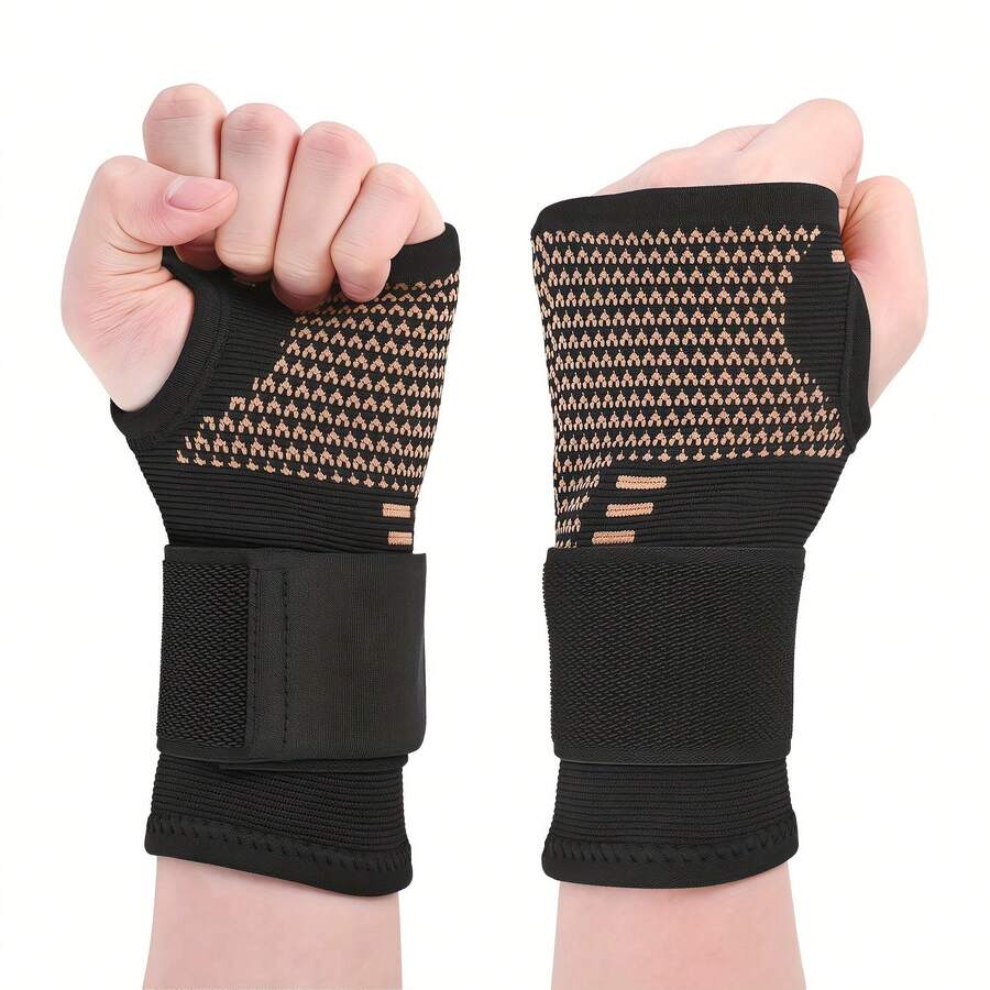 1 pieza Guantes de soporte de muñeca con fibra de cobre - Correa de compresión ajustable, diseño de malla transpirable con hebilla, adecuado para soporte de mano y muñeca, aplicable para actividades deportivas, vendaje de mano y protector de muñeca deportivo, ajuste ceñido - multicolor - Ver 1