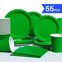 Green Disposable Plates, Napkins, Cups - 10 Guest Party Supplies Set, Suitable For Birthday, Wedding, Theme Party, Family Picnic - Multicolor - View 1