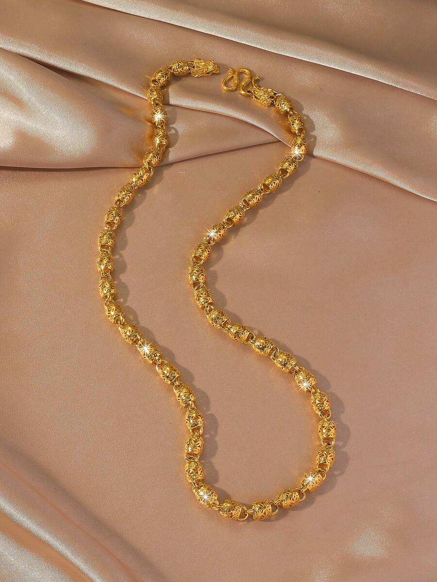 1条24K镀金铜质8毫米链项链，男士百搭日常佩戴饰品 - 金黃色 - 查看 1