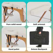 Mesa de masaje portátil de 28 pulgadas de ancho, cama para pestañas con altura ajustable - Crema - Ver 7