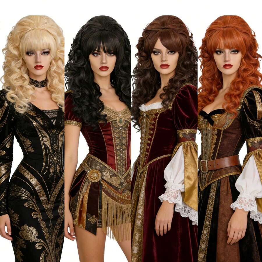 70年代复古蓬松卷发假发，4种颜色可选（亮橙色/黑色/铂金色/深棕色），柔软舒适，耐热，易于打理，适合日常休闲、主题派对、万圣节和角色扮演造型。 - 彩色 - 查看 1