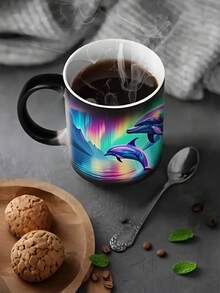 1个高品质海豚变色马克杯，海豚陶瓷咖啡杯（热敏变色），11盎司 - 创意十足，是送给喜爱海豚的朋友和家人的完美礼物，也是理想的生日和圣诞礼物。 - 黑色 - 查看 3