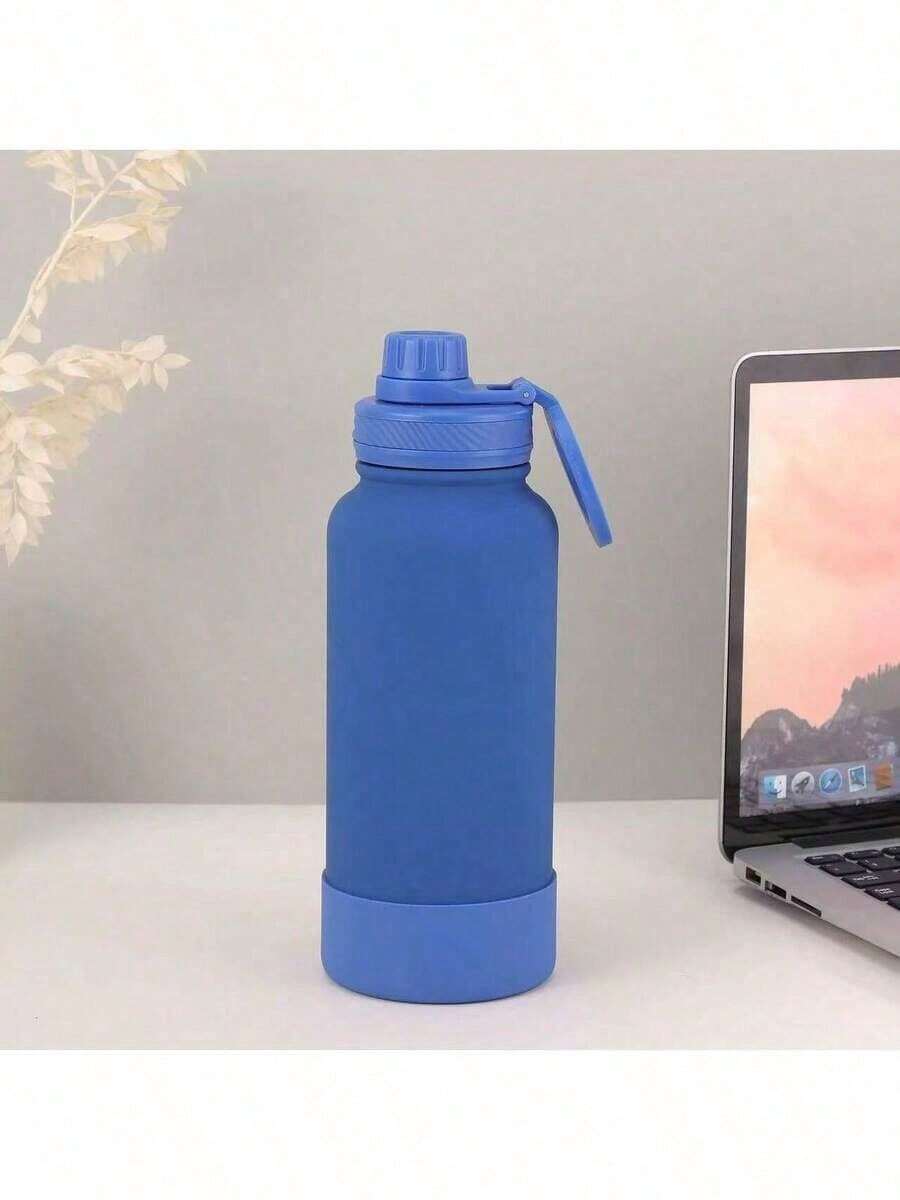 Thermal Bottle With Handle For Gym Use, With Silicone Base, 350ml/600ml/800ml/1000ml - azul real - Ver 1