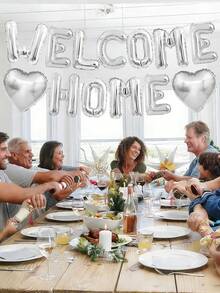 13件套“欢迎回家”气球横幅，16英寸“欢迎回家”字母铝箔气球（金色、银色、玫瑰金），18英寸心形气球，字母气球组合，适用于迎宾装饰、乔迁派对装饰、乔迁庆祝、婴儿派对、返校节、家居气球装饰 - 彩色 - 查看 5