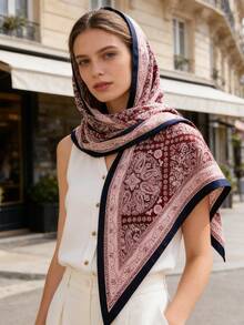 1条法式复古百搭腰果花图案双用途三角围巾，适合日常办公、度假及送礼。 - 紅色 - 查看 3